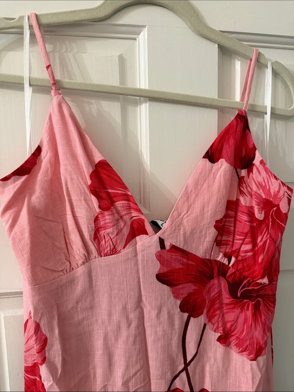 Pink Maxi Slip Dress with Red Floral Print - Picture 2 of 7